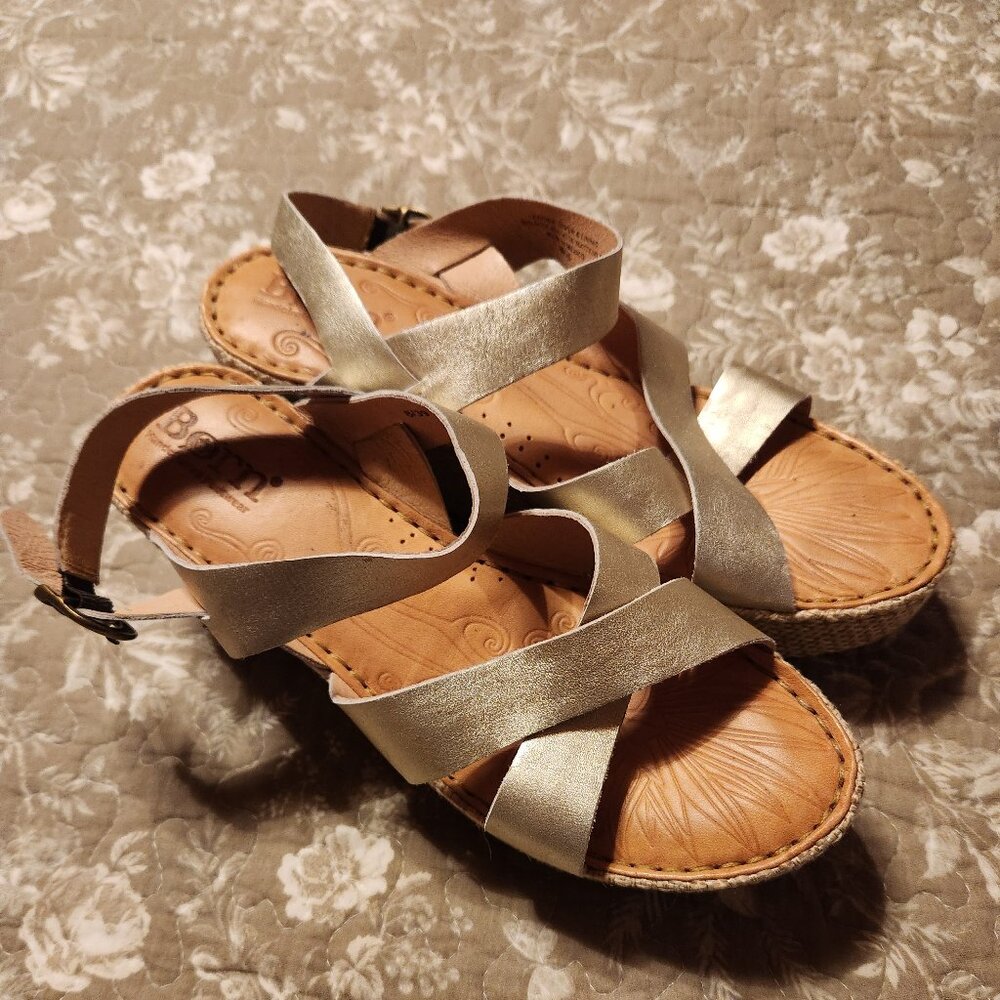 Born gold strappy wedges